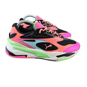 Puma Womens RS-X3 Neon Sneakers Size 8.5 Black/Pink/Orange Mesh & Synthetic